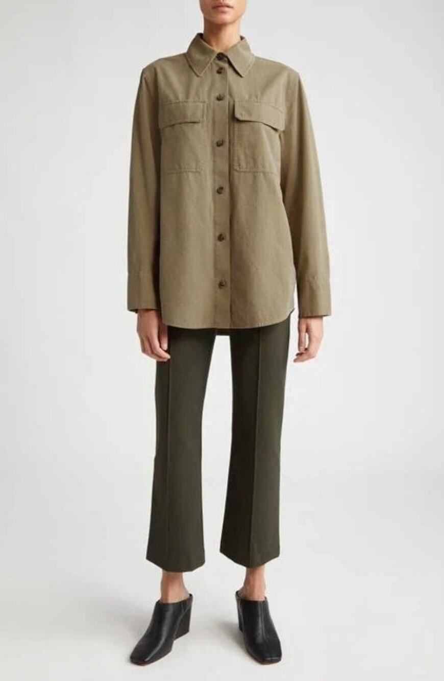 NWT Vince Washed Cotton Button Up Pockets Shirt Jacket, Color Artichoke, Size S